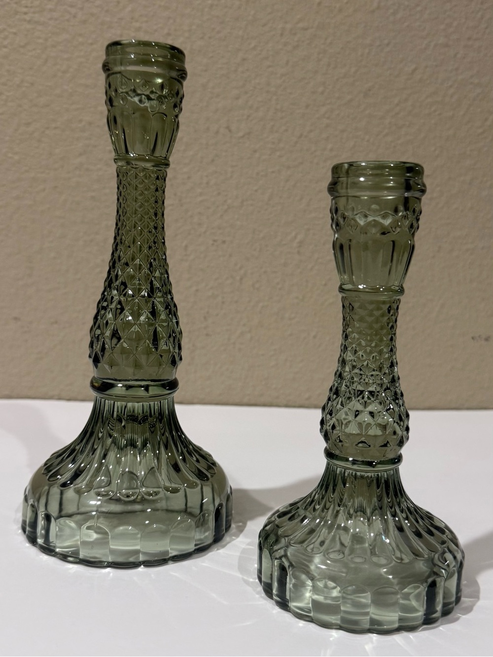 Vintage Inspired Green Glass Candlesticks